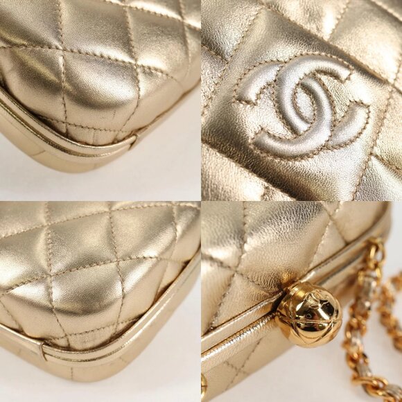 CHANEL Matelasse Chain Shoulder Bag Lamb Skin Gold CC Auth 130943V - Picture 13 of 15